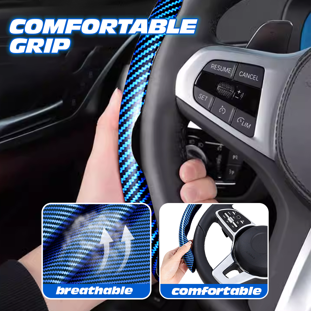 Sean Carbon Fiber Silicone Anti-Slip Car Steering Wheel Cover Universal Fit