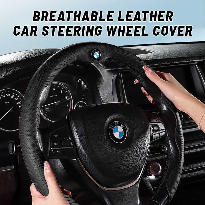 Nelxy Customized Car Logo Breathable Ultra-thin 5D Leather & Carbon Car Steering Wheel Cover Universal Fit