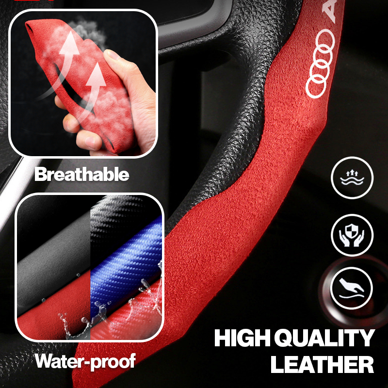 Tammy Breathable Anti Slip Leather Car Steering Wheel Cover Universal Fit