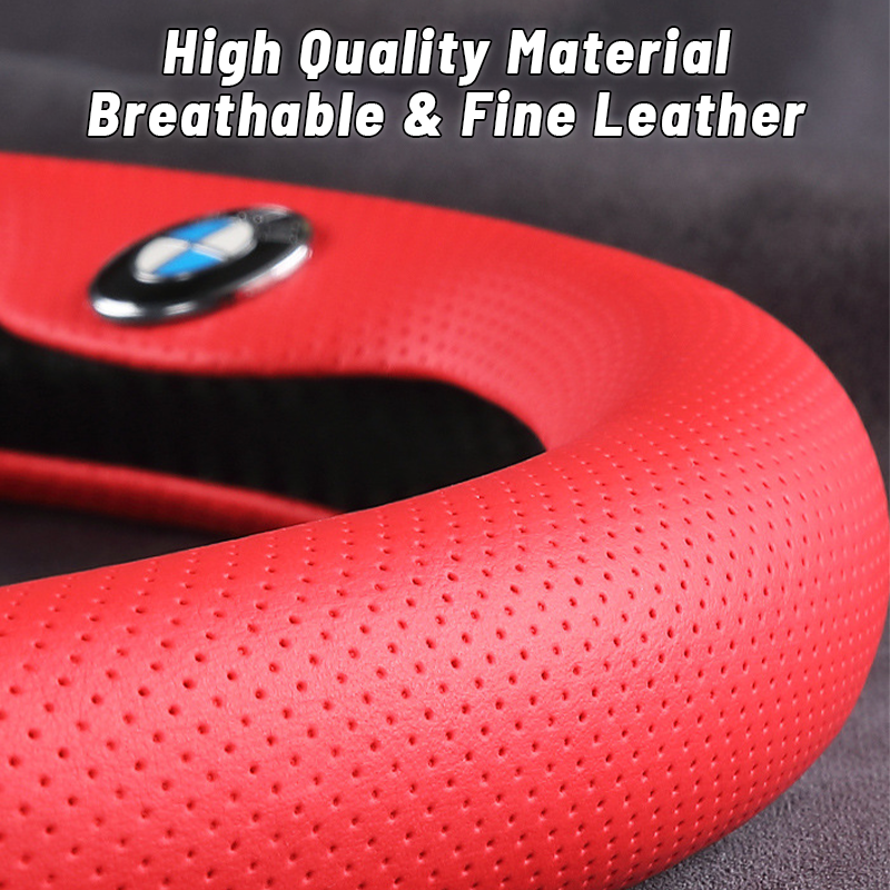 Nelxy Customized Car Logo Breathable Ultra-thin 5D Leather & Carbon Car Steering Wheel Cover Universal Fit