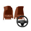 (Travel Set Bundle) Lennox Leather Car Floor Mats x Samez Carbon Fiber Steering Wheel Cover