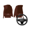 (Travel Set Bundle) Lennox Leather Car Floor Mats x Samez Carbon Fiber Steering Wheel Cover