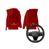 (Travel Set Bundle) Lennox Leather Car Floor Mats x Samez Carbon Fiber Steering Wheel Cover