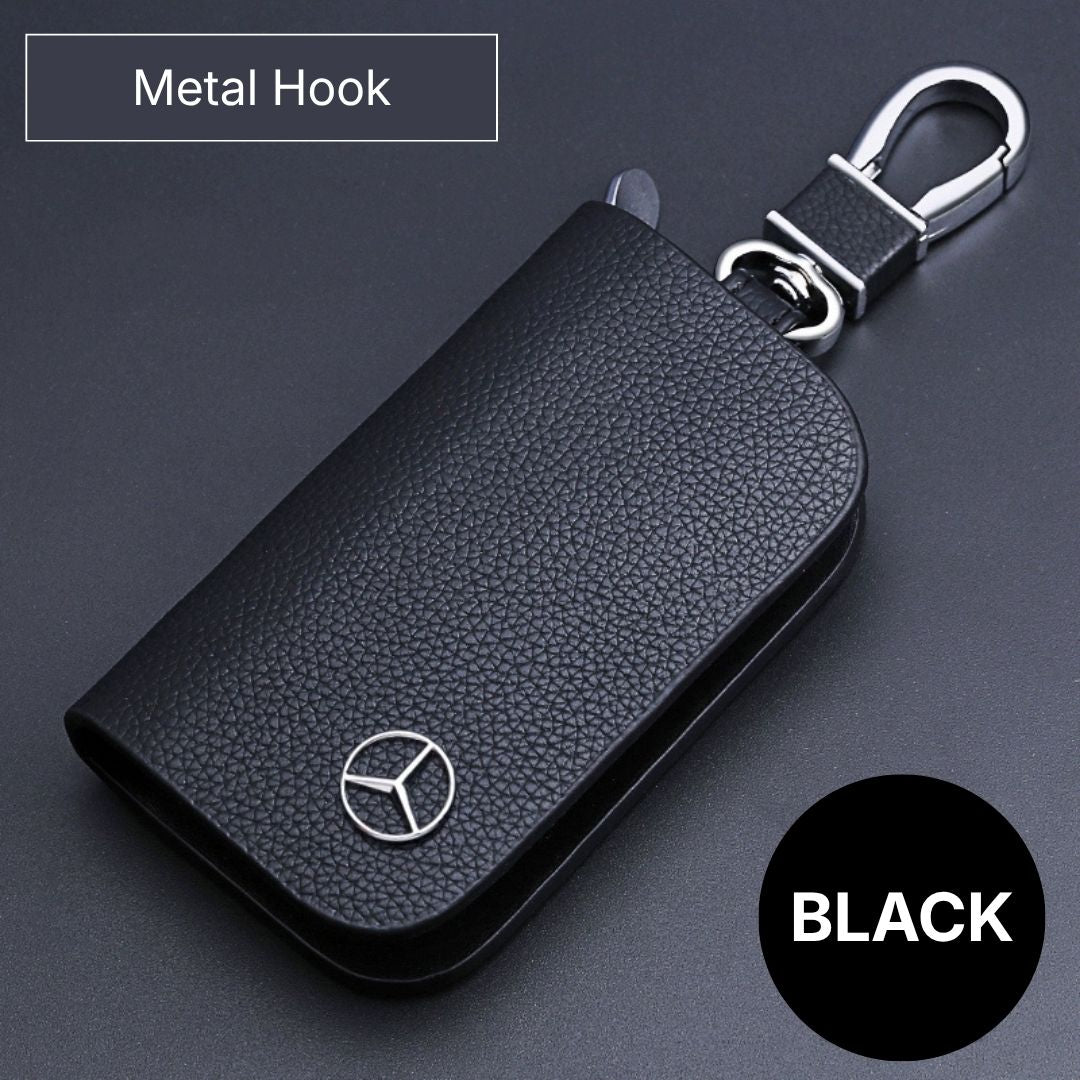 Genuine Leather Logo Customizable Car Fob Case with Keychain