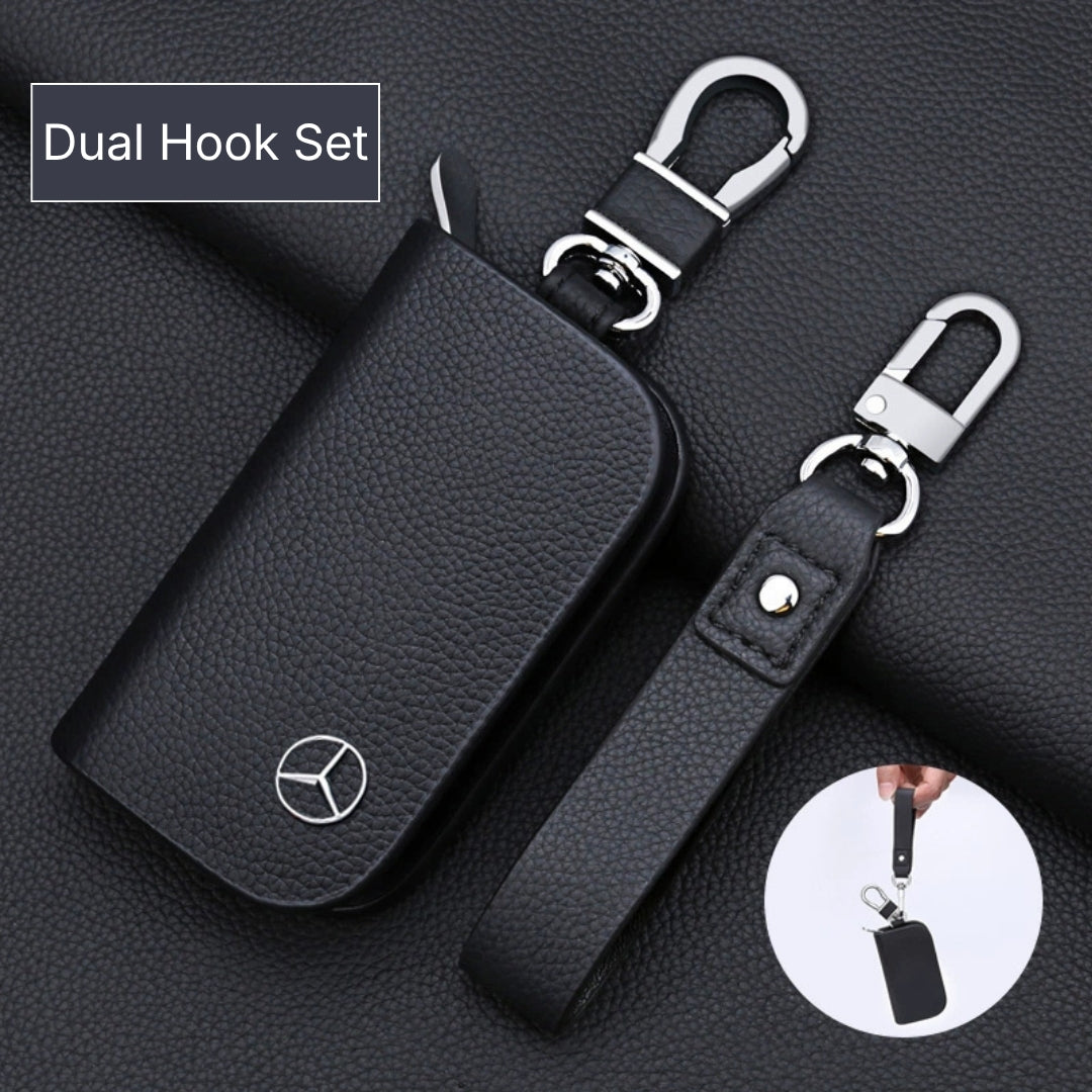 Genuine Leather Logo Customizable Car Fob Case with Keychain