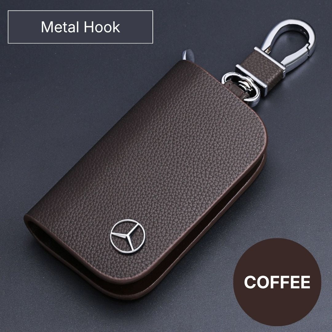 Genuine Leather Logo Customizable Car Fob Case with Keychain
