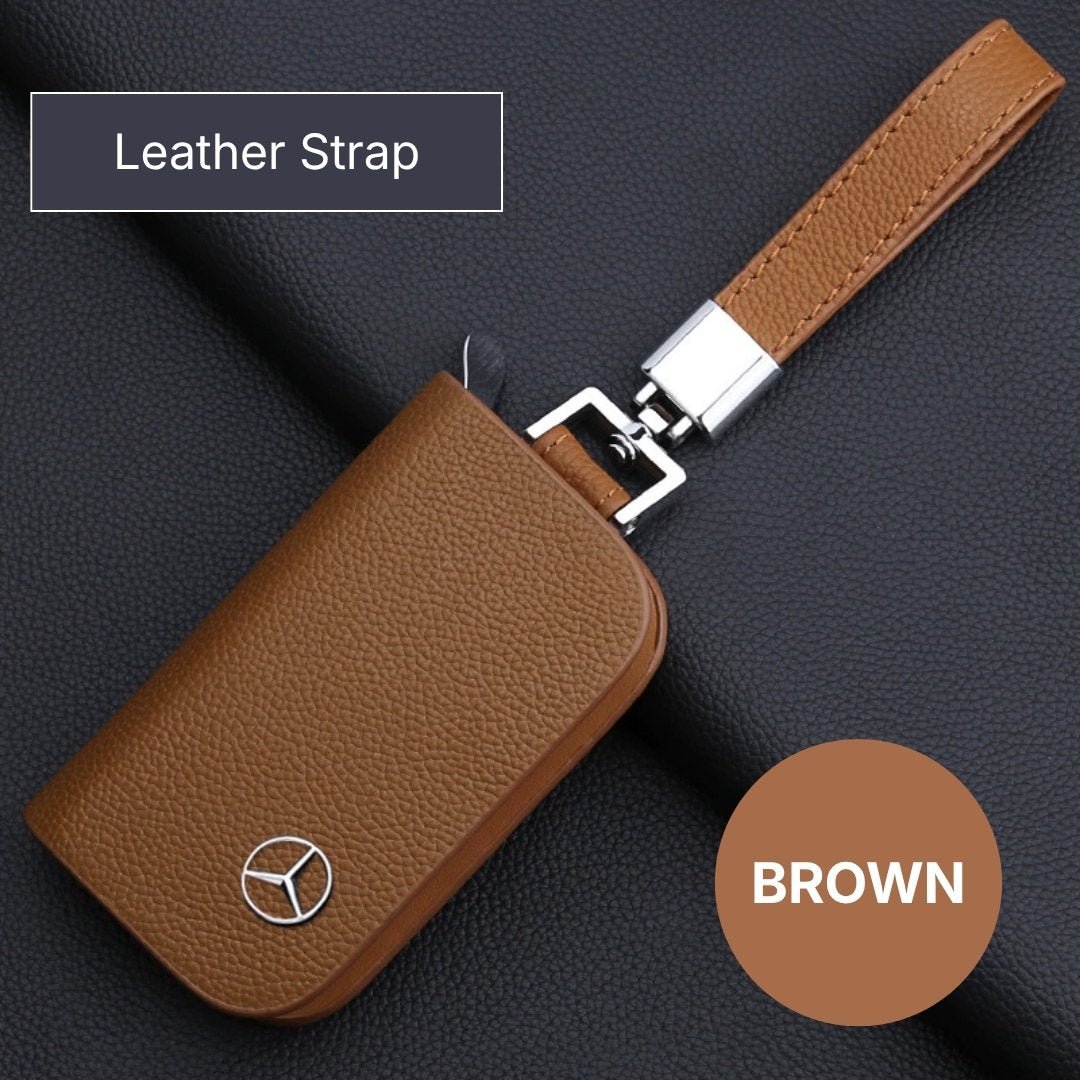 Genuine Leather Logo Customizable Car Fob Case with Keychain