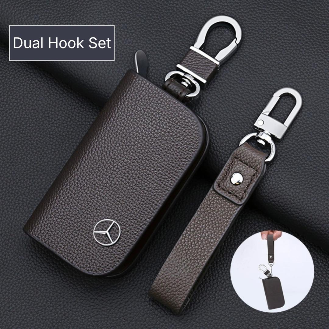 Genuine Leather Logo Customizable Car Fob Case with Keychain