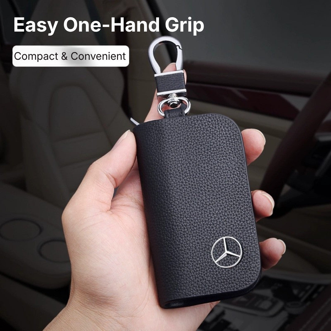 Genuine Leather Logo Customizable Car Fob Case with Keychain