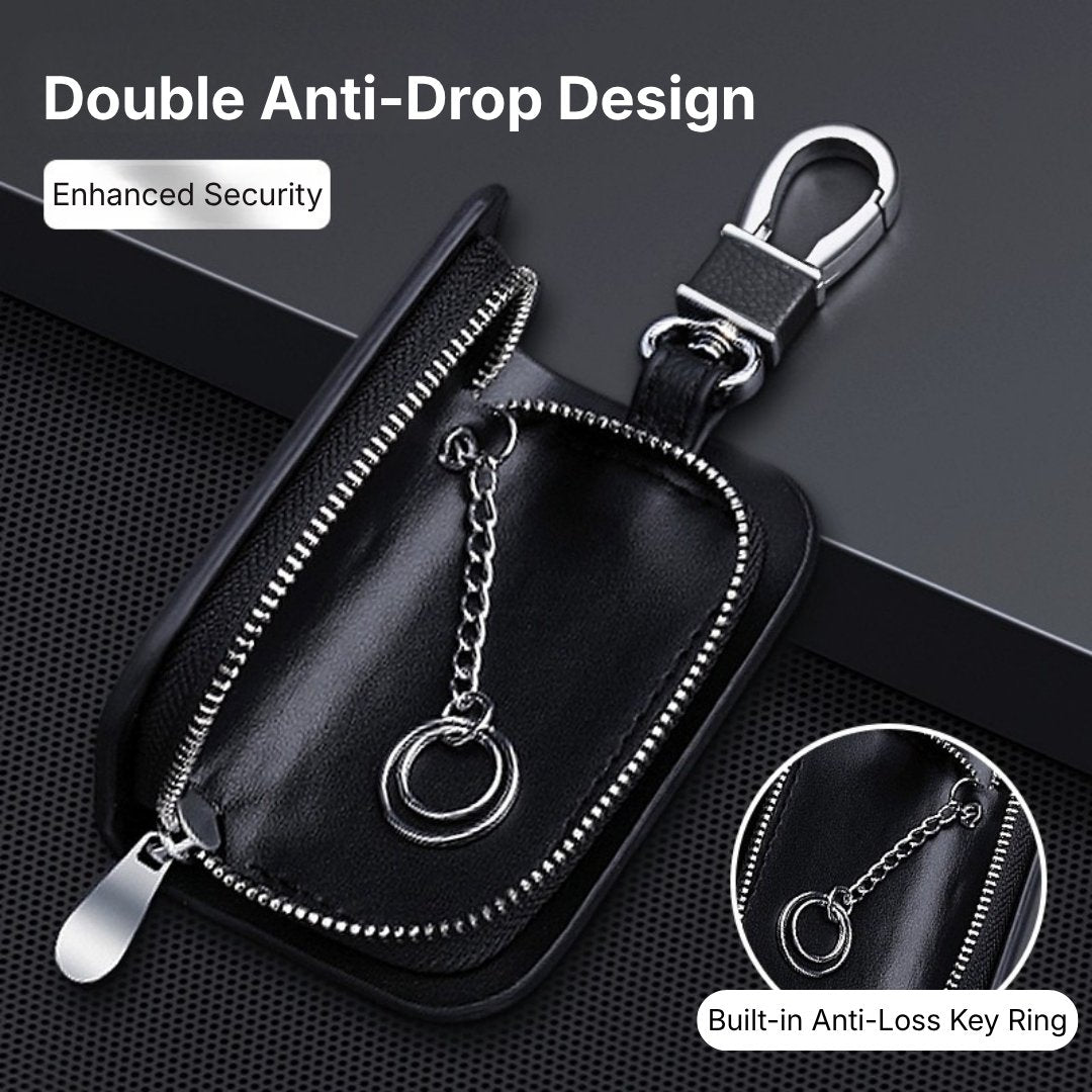 Genuine Leather Logo Customizable Car Fob Case with Keychain