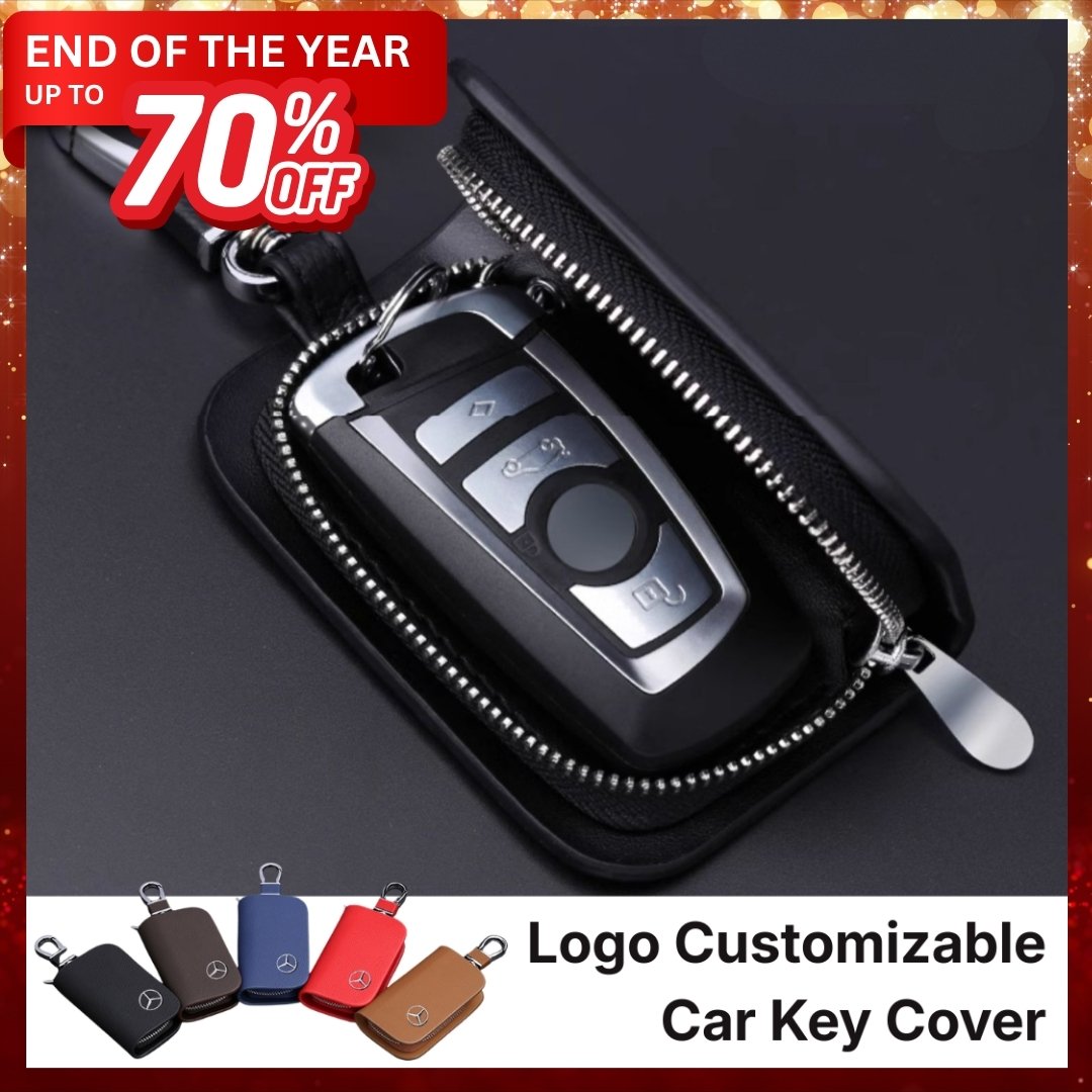 Genuine Leather Logo Customizable Car Fob Case with Keychain