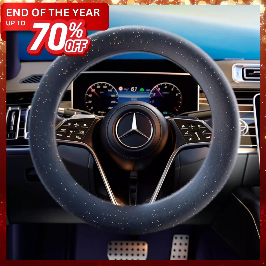 Winter Starry Plush Steering Wheel Cover | Anti-Slip, Sweat-Absorbing & Self-Heating