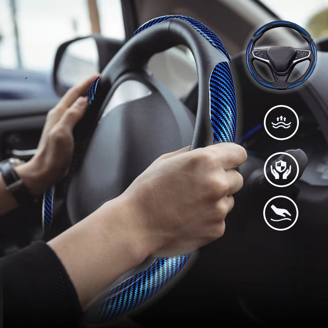 Sean カーボンファイバー シリコン 滑り止め 車用ステアリングホイールカバー ユニバーサルフィット