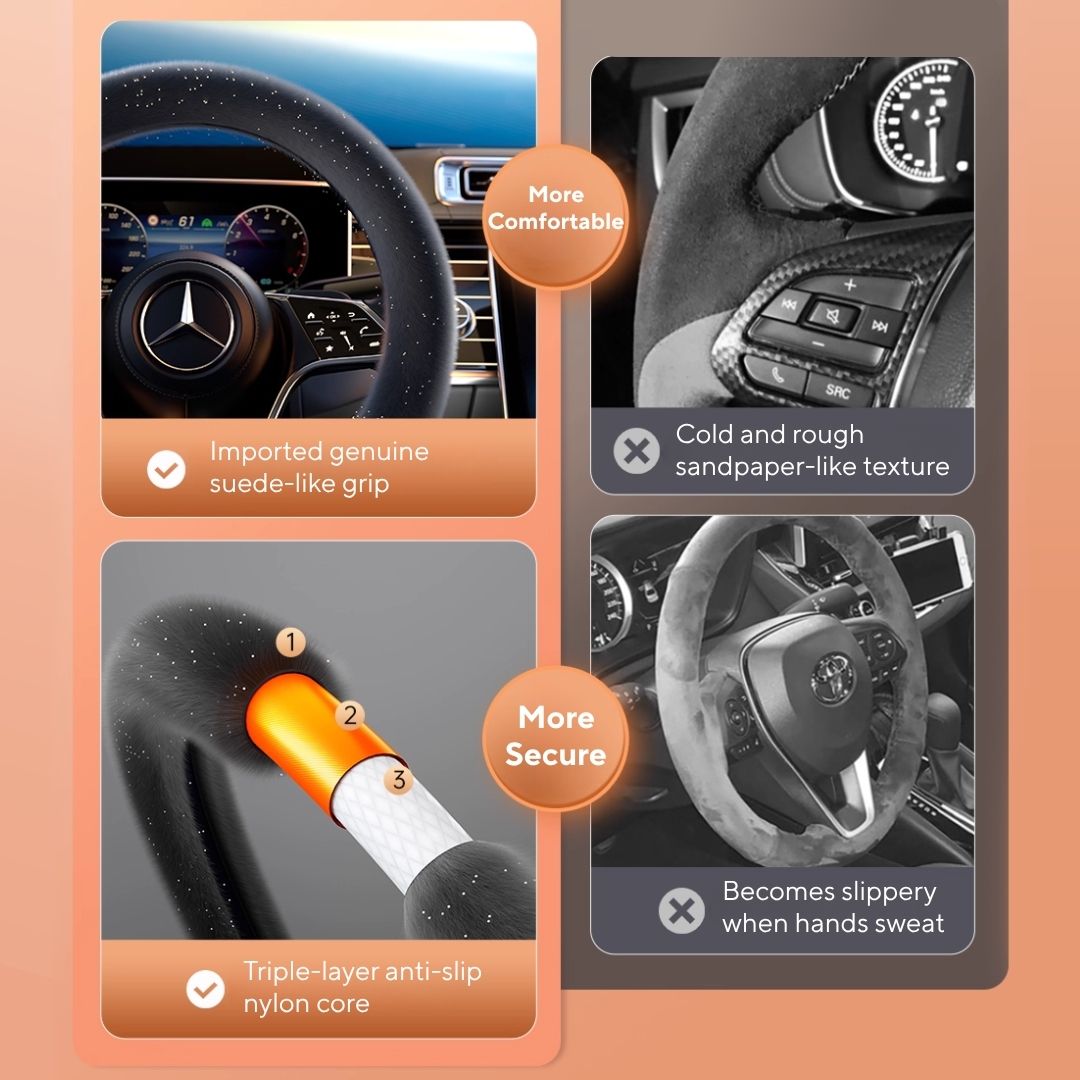 Winter Starry Plush Steering Wheel Cover | Anti-Slip, Sweat-Absorbing & Self-Heating