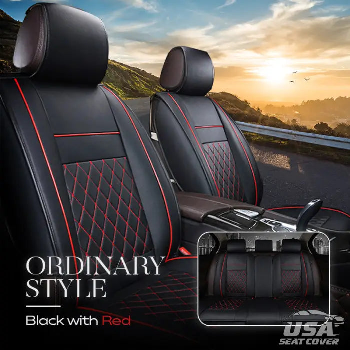 Universal PU Leather 5-Seats SUV Front & Rear Car Seat Cover w/ Cushion  Full Set