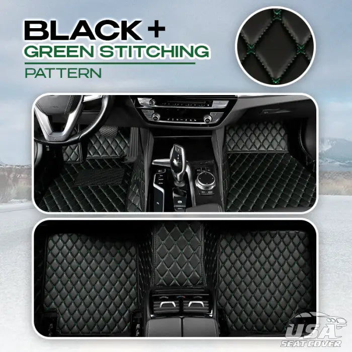 Au Elvie 2023 Heavy Duty Universal Fit Floor Mats For Cars Suvs And Trucks Black With Green