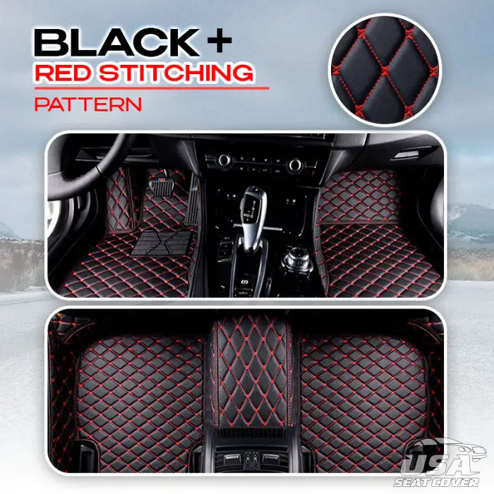 Au Elvie 2023 Heavy Duty Universal Fit Floor Mats For Cars Suvs And Trucks Black With Red Stitching