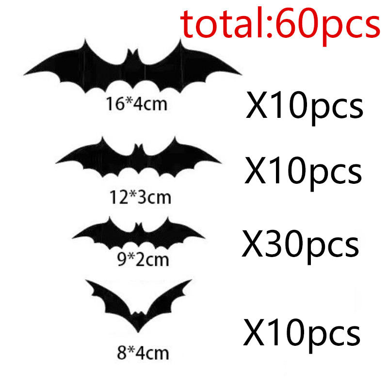 60PCS 3D Black Bat Wall Decor – Realistic PVC Stickers for Halloween Party & Creepy Home Decorations