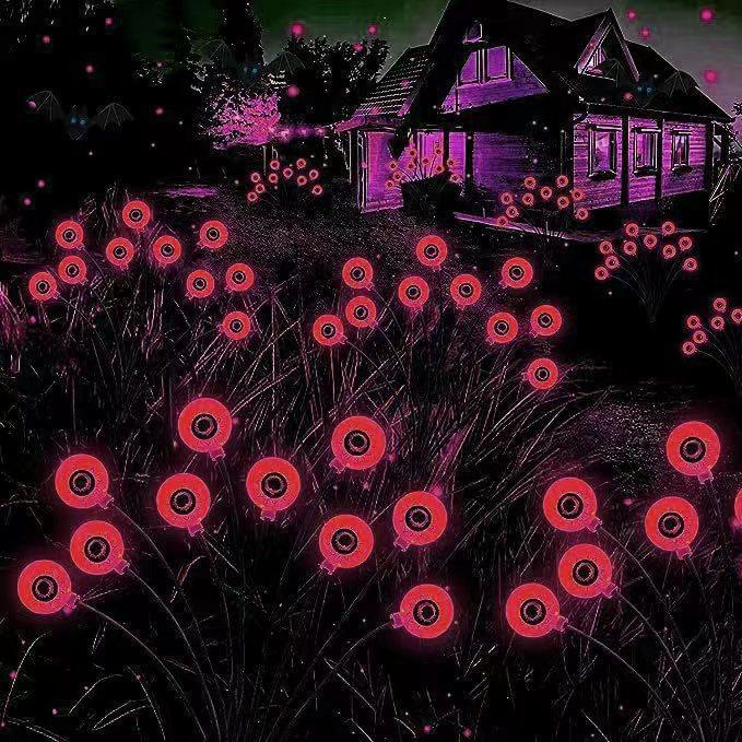 Halloween Outdoor Solar Scary Eyeball Lights – 6 LED Green Eyeballs with Swaying Firefly Effect, Waterproof Garden Yard Decorations