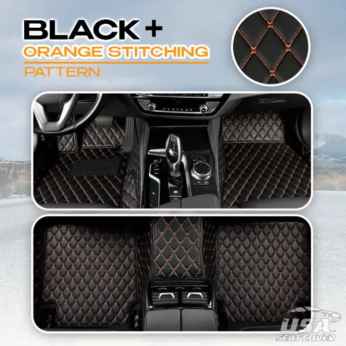 Elvie 2023 Heavy Duty Universal Fit Floor Mats For Cars Suvs And Trucks Black With Orange Stitching