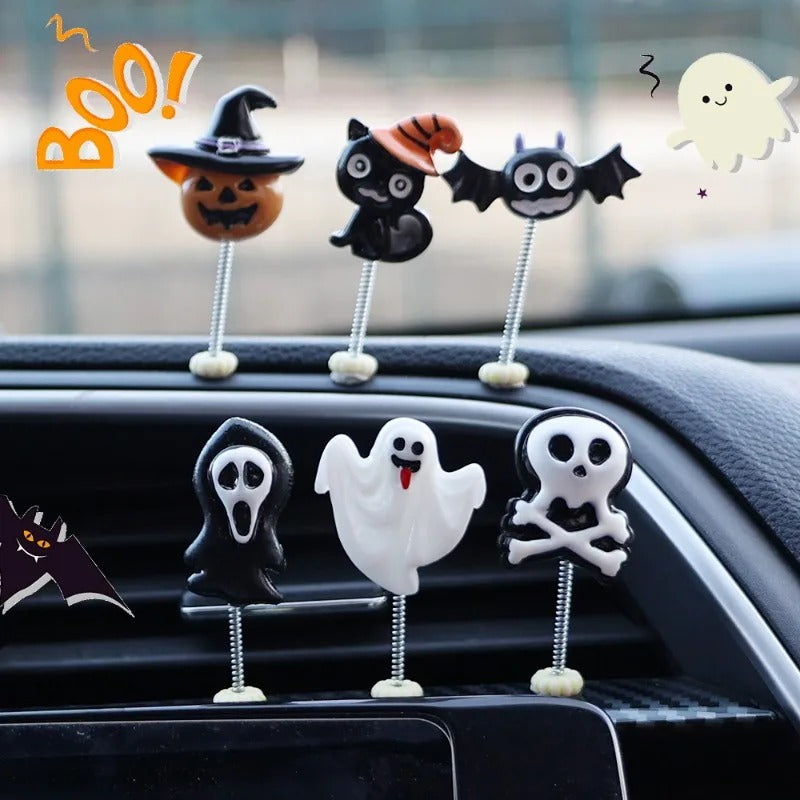 Halloween Cartoon Shaking Head Car Ornaments – Bat, Ghost, Wizard, Pumpkin Lantern