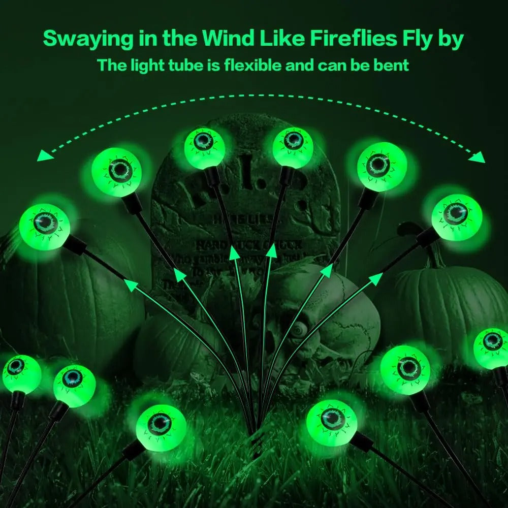 Halloween Outdoor Solar Scary Eyeball Lights – 6 LED Green Eyeballs with Swaying Firefly Effect, Waterproof Garden Yard Decorations