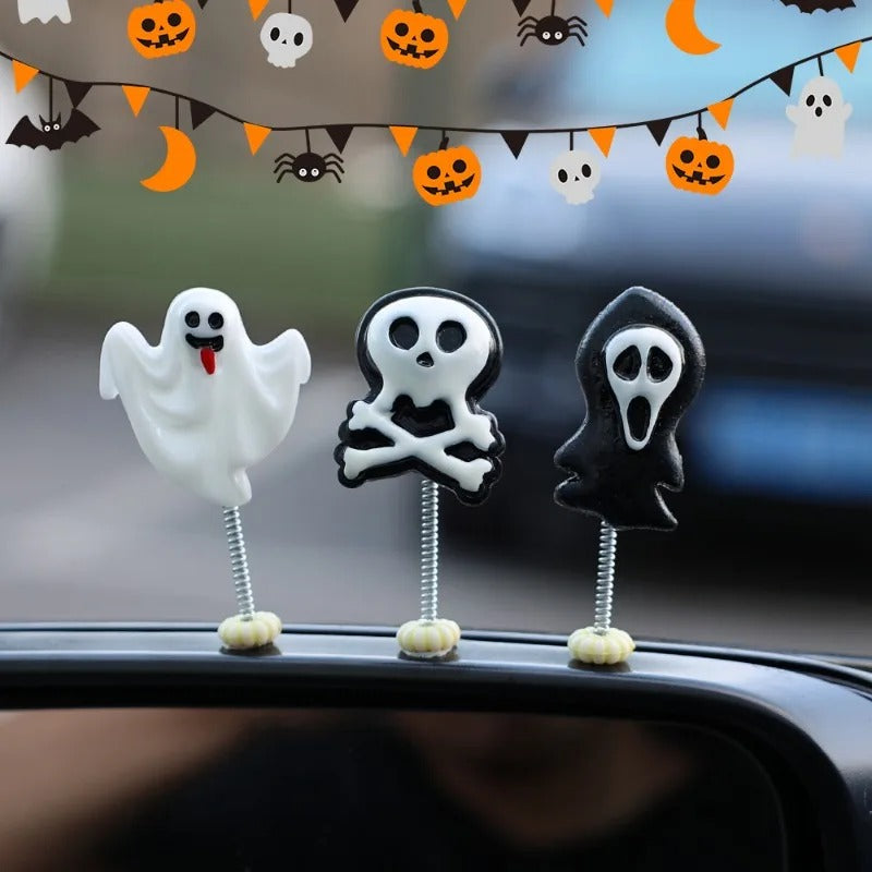 Halloween Cartoon Shaking Head Car Ornaments – Bat, Ghost, Wizard, Pumpkin Lantern