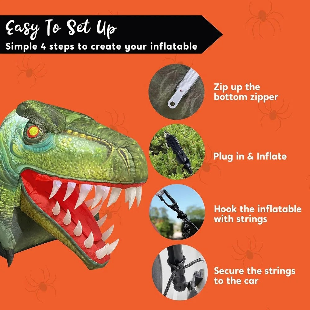 Halloween Inflatable Dinosaur with LEDs – Outdoor & Trunk or Treat Car Decorations