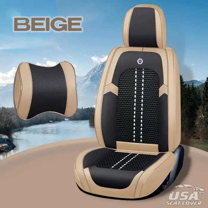 Nox 2023 Full Set Universal Breathable Waterproof Vehicle Leather Cover For Cars Suv Beige / 2 Seats