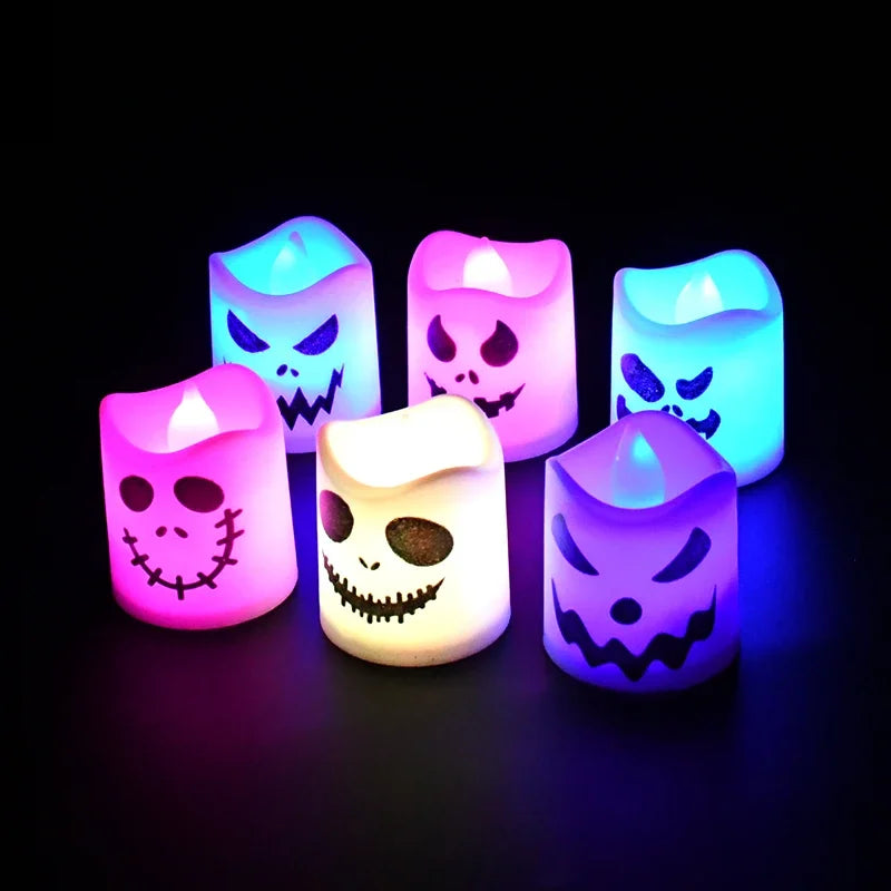 6Pcs LED Ghost Pumpkin Candle Lights – Multicolor Halloween Party & Haunted House Decorations