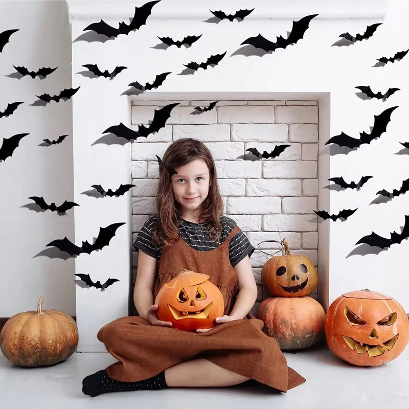 60PCS 3D Black Bat Wall Decor – Realistic PVC Stickers for Halloween Party & Creepy Home Decorations