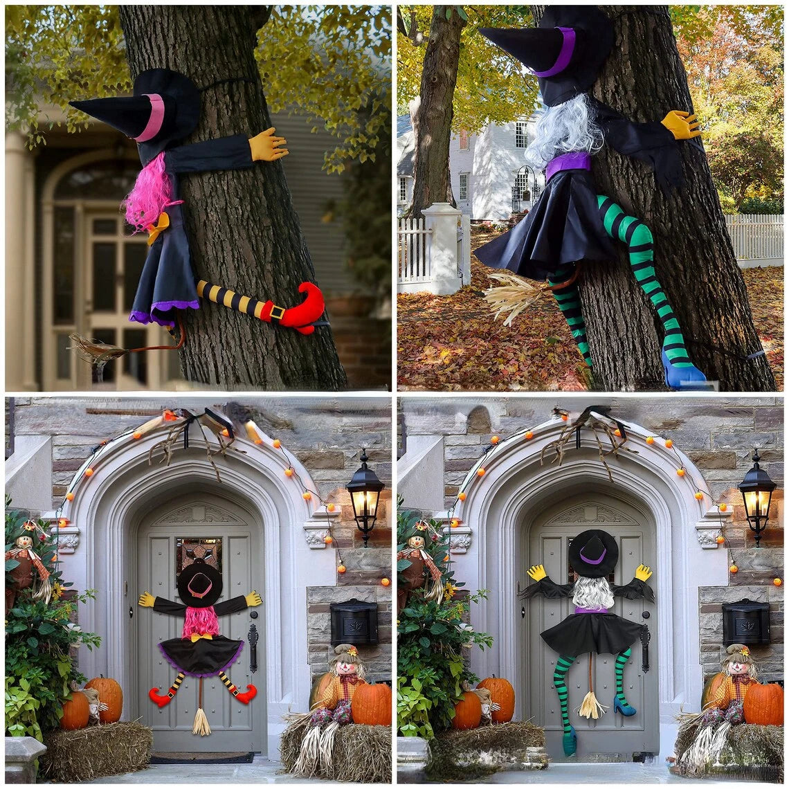 Halloween Crash Witch Decoration – Hanging Witch for Outdoor Garden, Post, and Tree Party Scene Decor