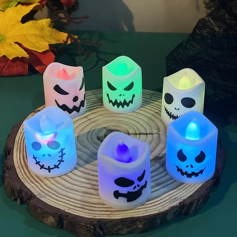 6Pcs LED Ghost Pumpkin Candle Lights – Multicolor Halloween Party & Haunted House Decorations