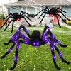 197 Inches Glowing Spider Web Halloween Decorations – LED Purple Light Plush Spider & Triangulation Fan Web