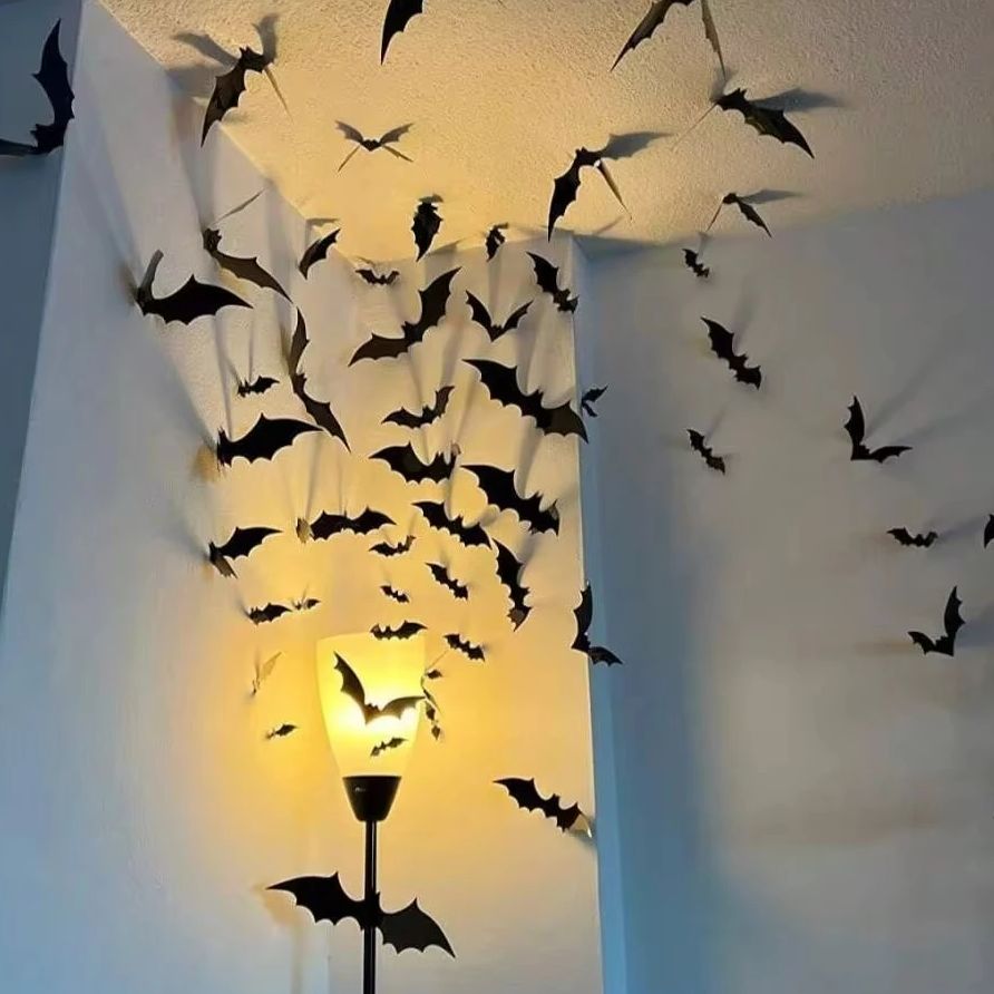 60PCS 3D Black Bat Wall Decor – Realistic PVC Stickers for Halloween Party & Creepy Home Decorations