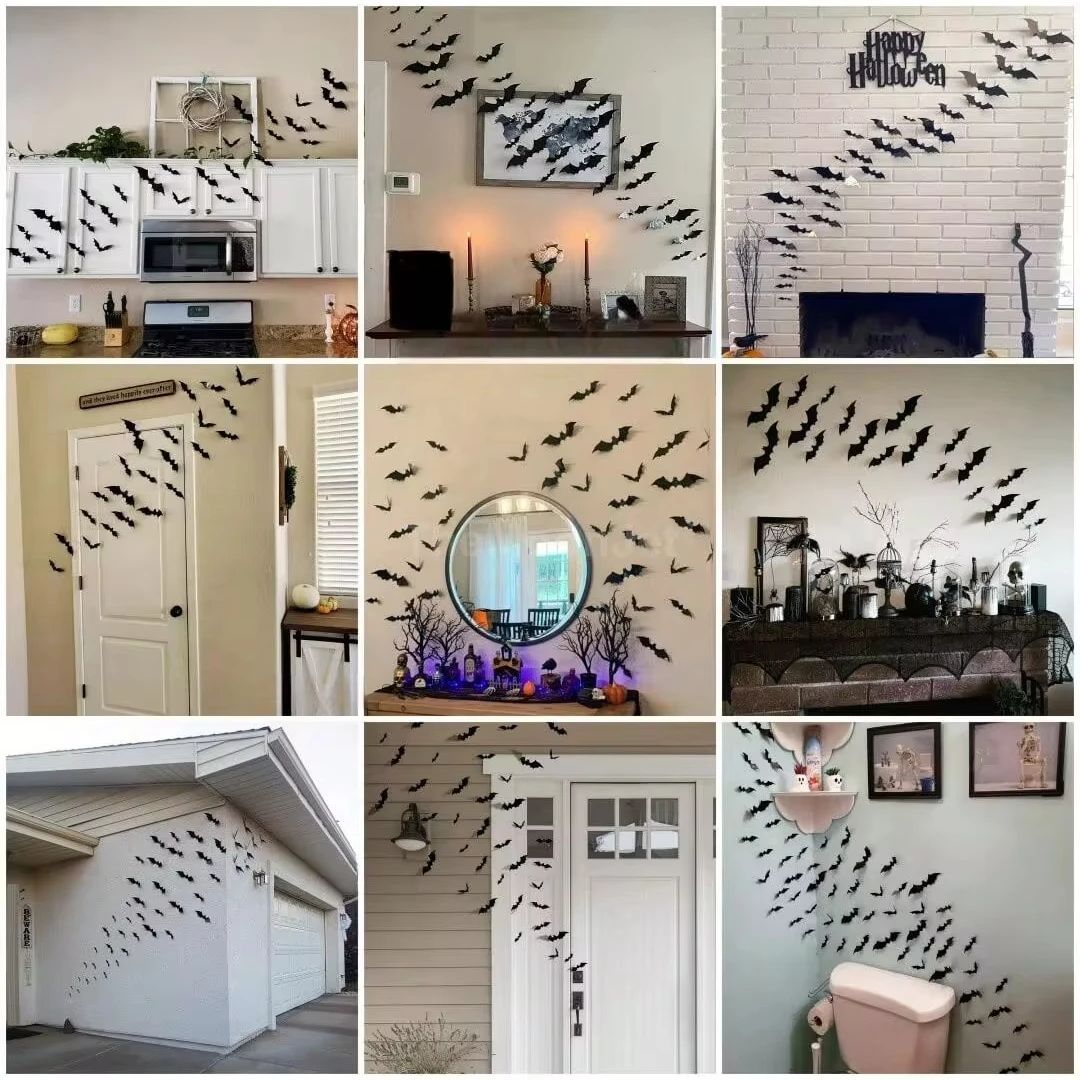 60PCS 3D Black Bat Wall Decor – Realistic PVC Stickers for Halloween Party & Creepy Home Decorations