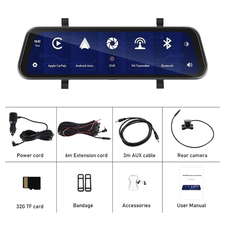 Car Mirror Monitor High-Definition Video Recording Carplay